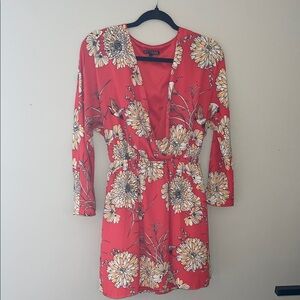 Express Red Floral Long Sleeve Dress